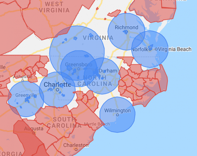 Map of geo tracking for East Coast