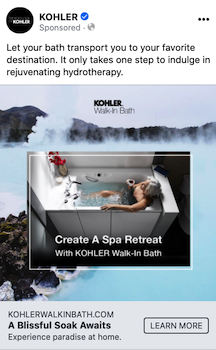 Escapism Facebook ad for the KOHLER Walk-In Bath.