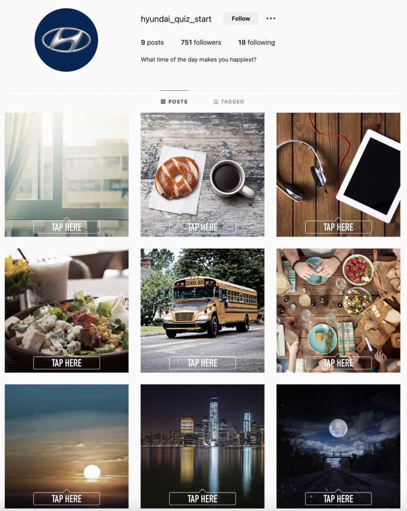 Hyundai Instagram quiz page