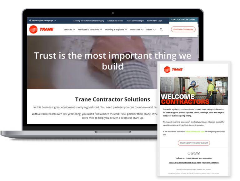 Photo of Trane Commercial Landing Page on computer