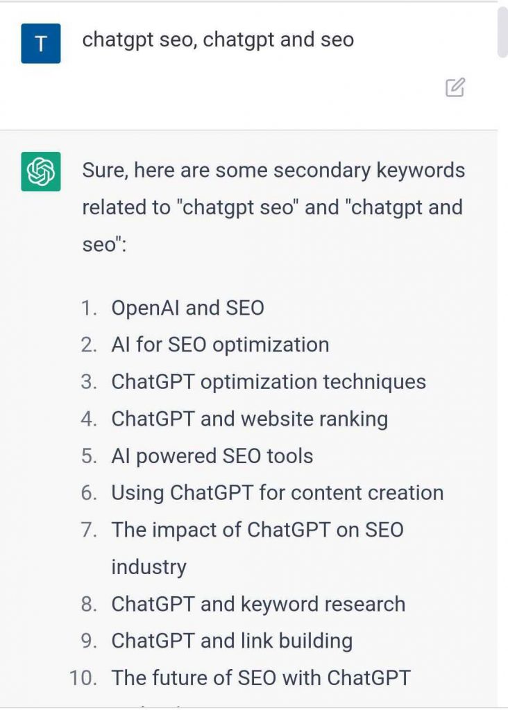 ChatGPT Secondary Keywords