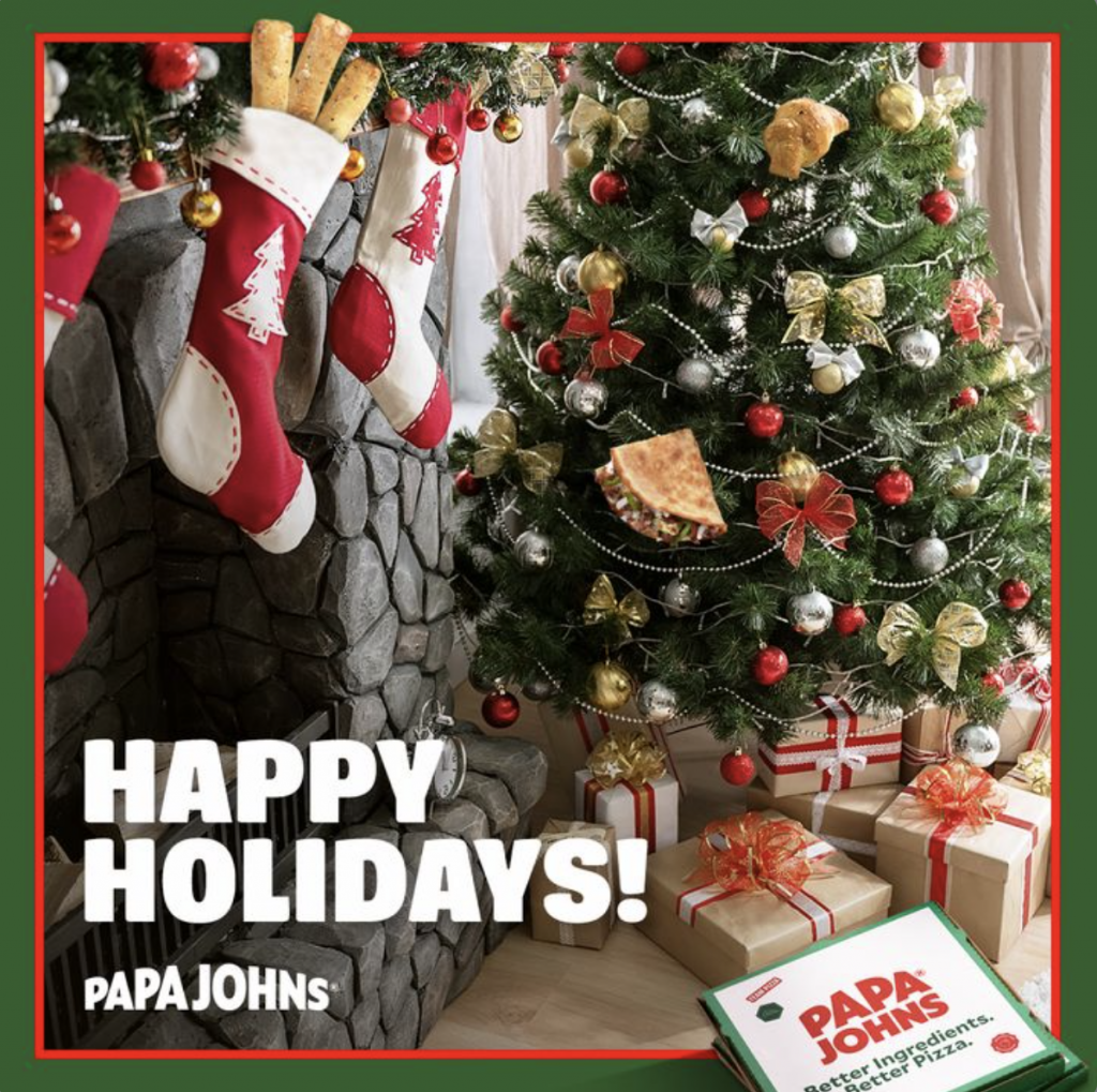 Christmas-themed social media post from Papa John's