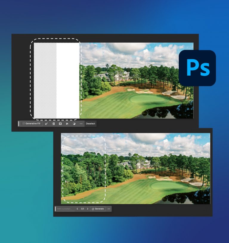 Image example of generative fill in Photoshop with golf course imagery