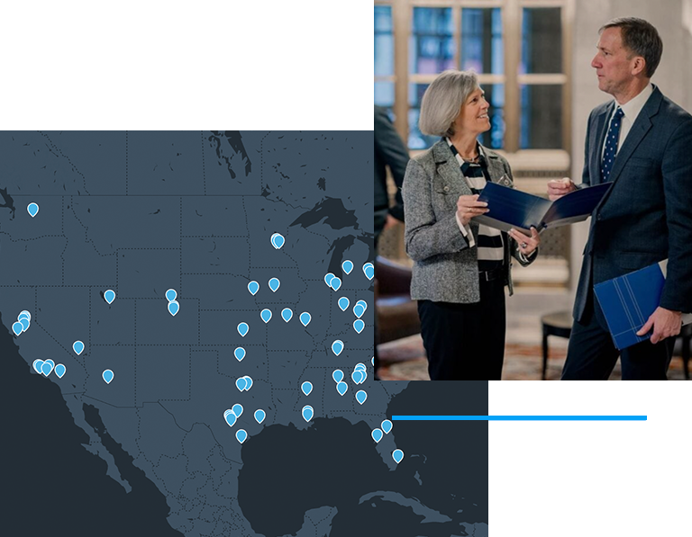 Image of google map with different location pins for CAPTRUST