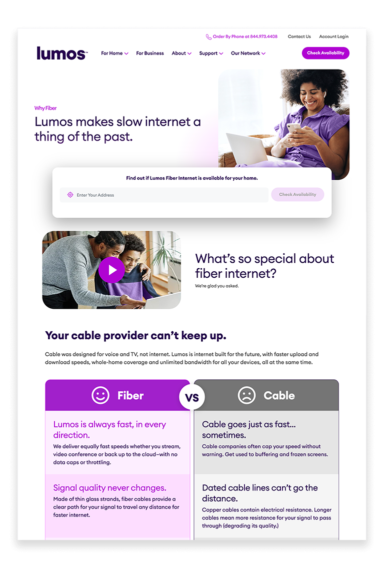 Lumos website page screenshot for what is fiber content
