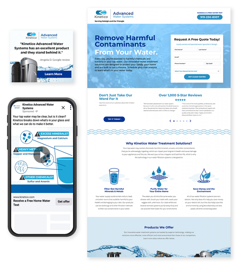 Kinetico ad screenshots and landing page