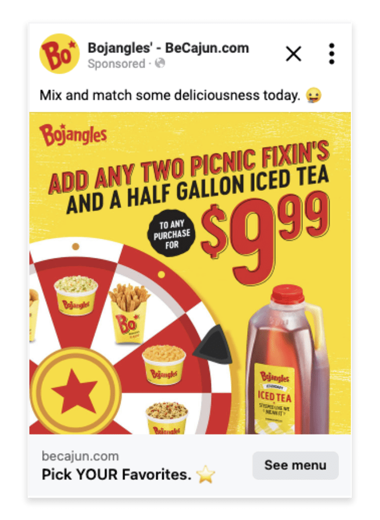 Screenshot of Bojangles ad for picnic fixin's