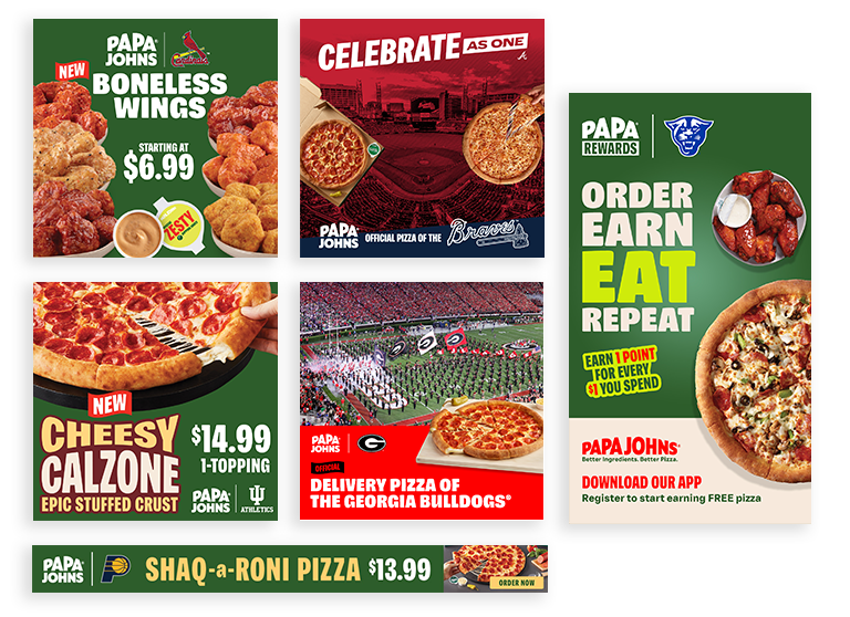 Examples of Papa John's ads with different sport team partnerships