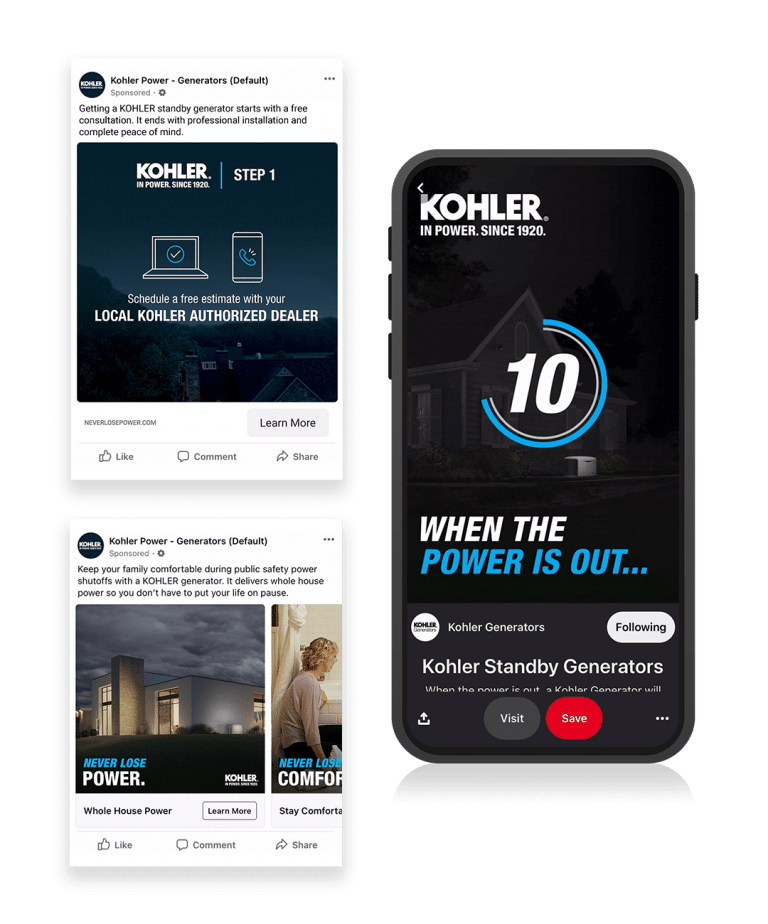 Paid social examples for Kohler Home Energy