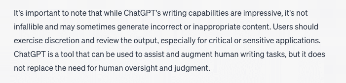 ChatGPT listing its capabilities and limitations