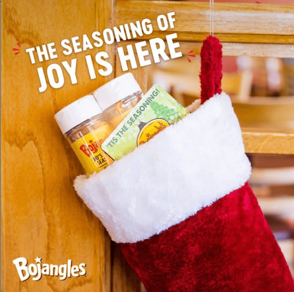 Holiday-themed social media post from Bojangles' that reads "The seasoning of joy is here"