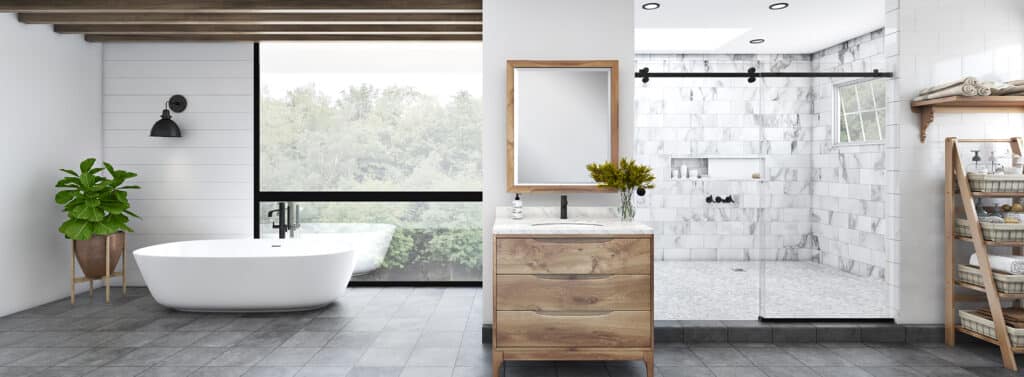 Bathroom with large shower and standalone bath