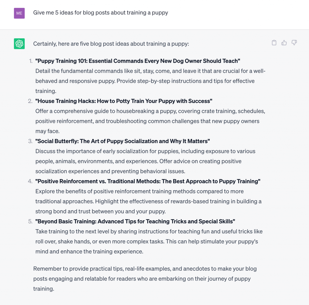 ChatGPT being used for Content Marketing ideas