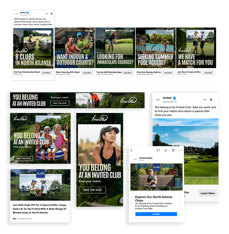Screenshots of social advertising for Invited club