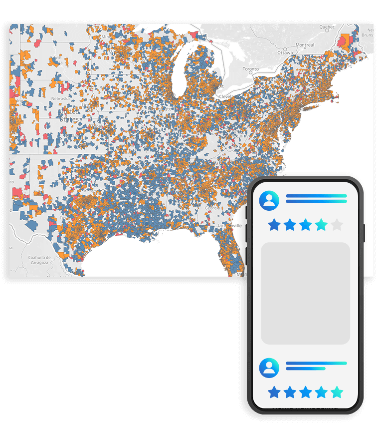 Map of power locations and phone mockup