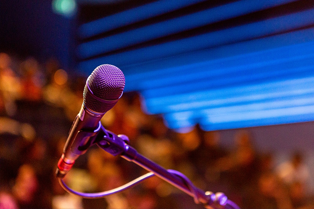 Microphone on stage at a comedy club