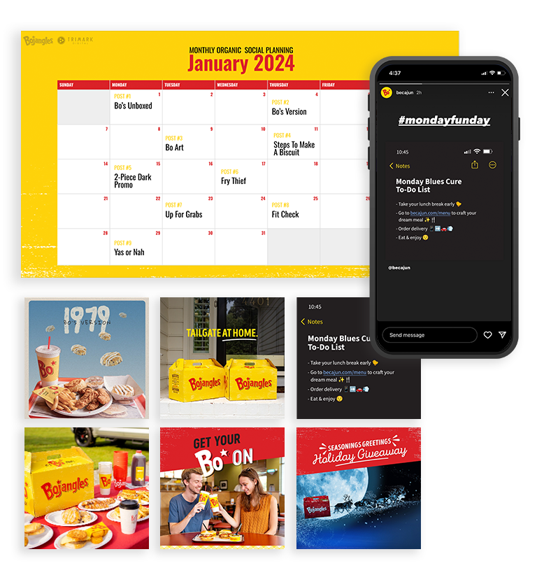 Social calendar image with posts for Bojangles