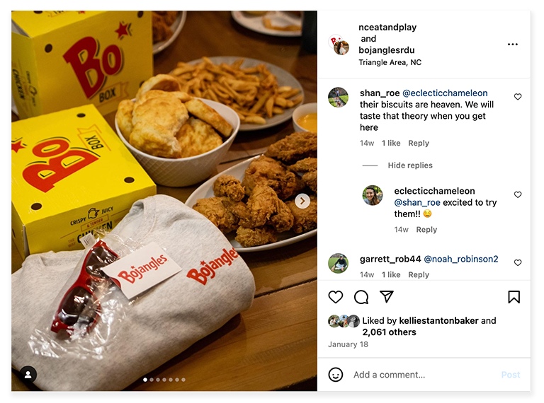 Organic social influencer post screenshot for Bojangles