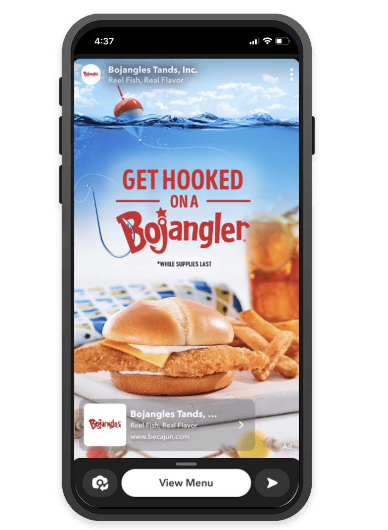 Paid social Bojangles ad mockup on phone