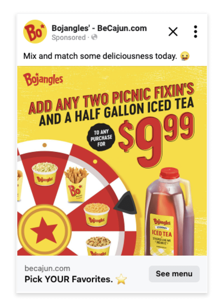 Paid social Bojangles ad mockup