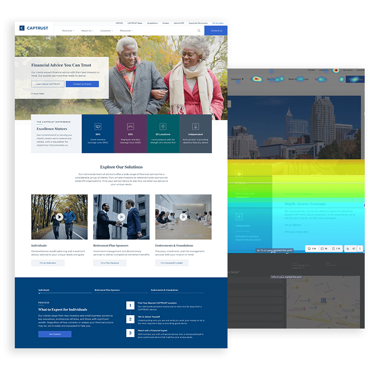 Landing page screenshot with heat map tracking