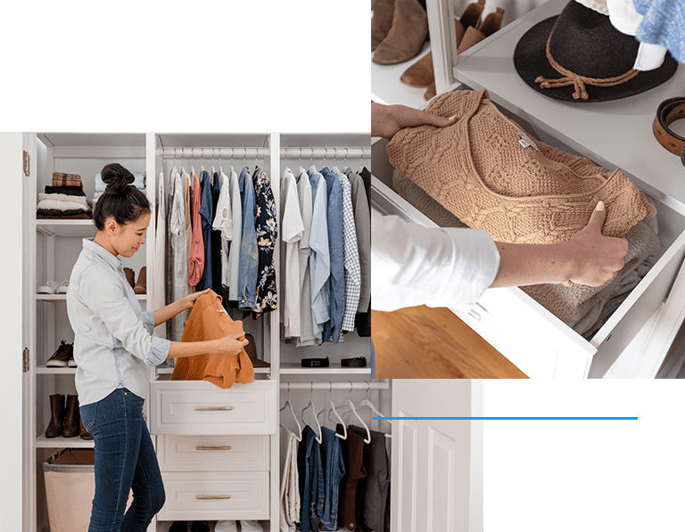Woman organizing clothes in closet