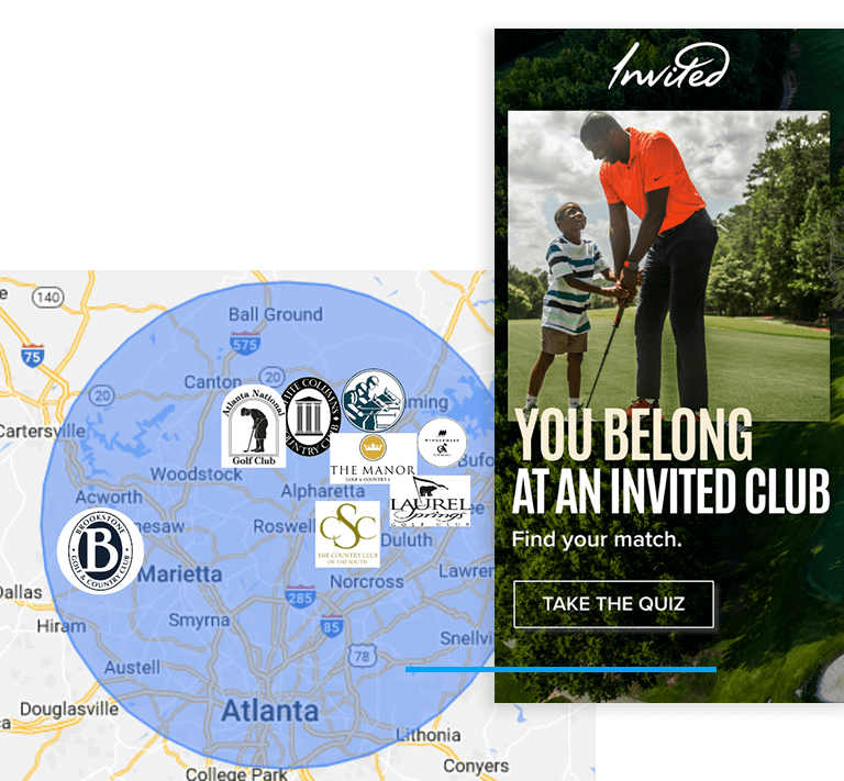 Invited Clubs map of Atlanta Area with ad