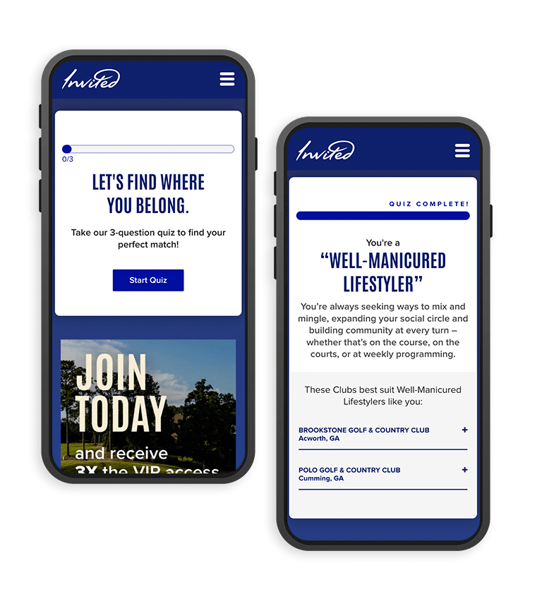 Phone mockups of quiz