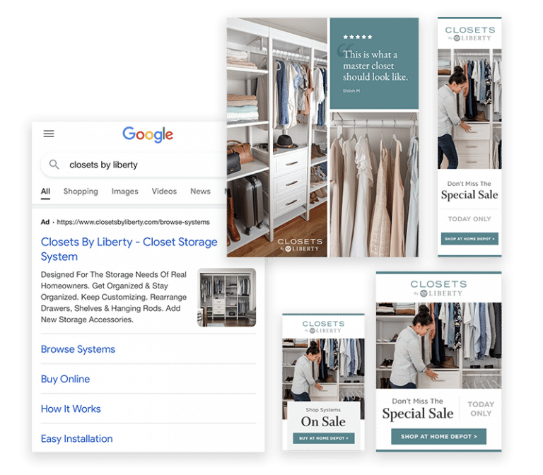 Examples of Closets by Liberty ad, email and website design
