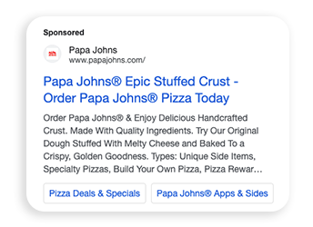 Paid search ad example for Papa Johns