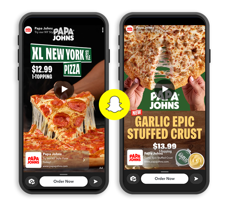 Snapchat ads in phones for Papa Johns
