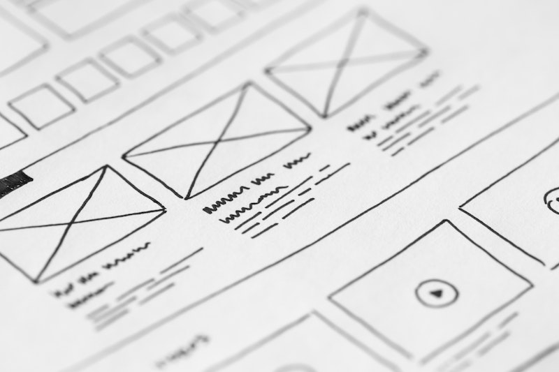 wireframe sketches on white paper