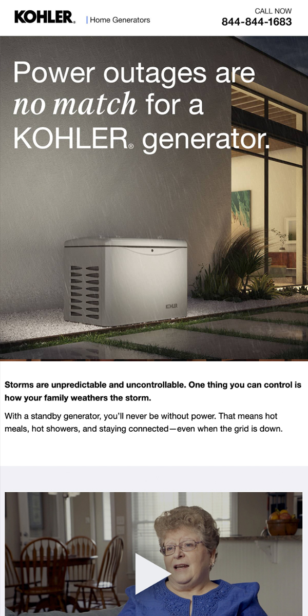 Kohler Power Email Preview: No Match for Power Outages