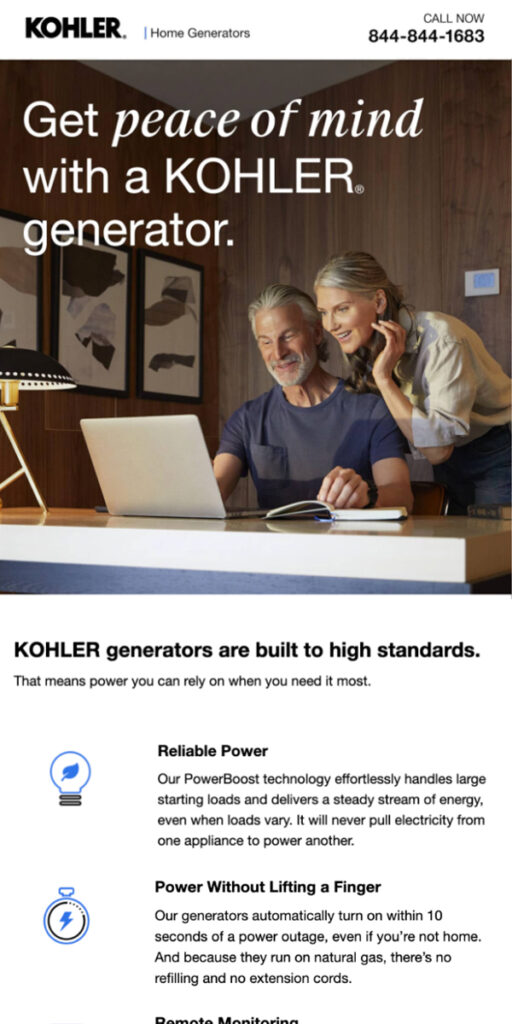 Kohler Power Email Preview: Peace of Mind