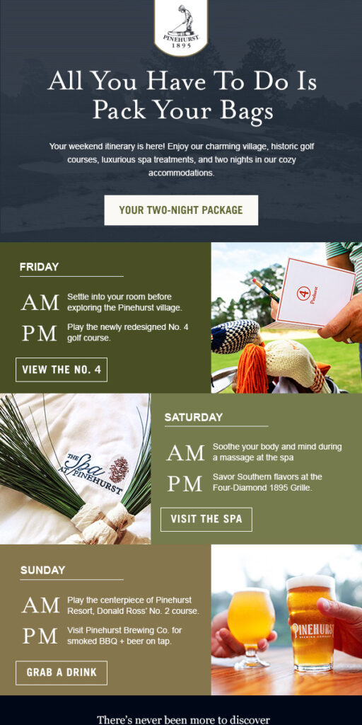 Pinehurst Email Preview: Weekend Itinerary