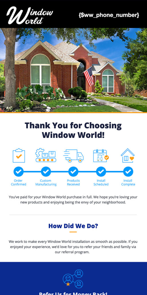 Window World Email Preview: Thank You