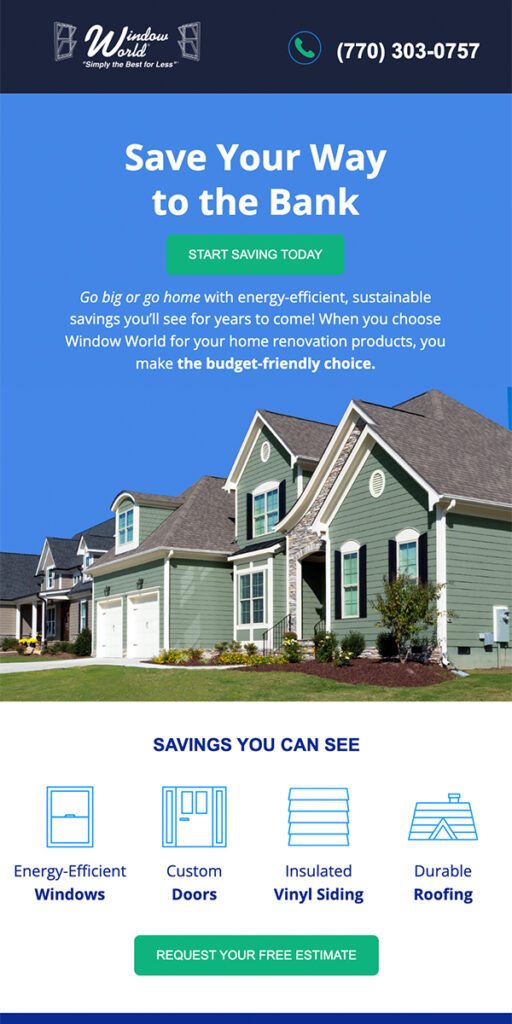 Window World Email Preview: Savings